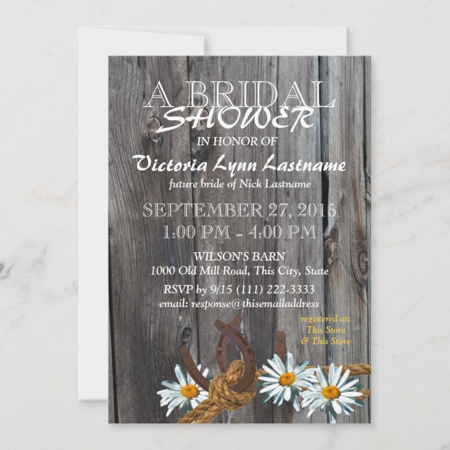 Rustic Barn Wood and Daisies Bridal Shower Invitation (Front)