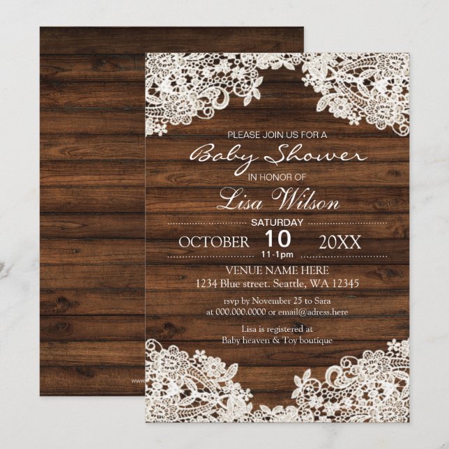 Rustic Barn Wood and Lace Country Baby Shower Invitation (Front/Back)