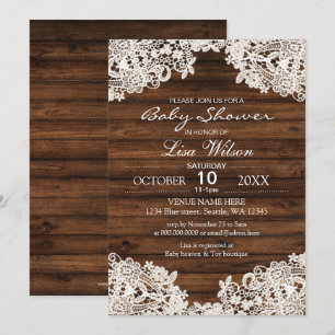 Rustic Barn Wood and Lace Country Baby Shower Invitation