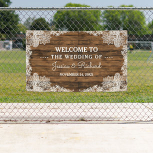 Rustic Barn Wood and Lace Wedding Banner