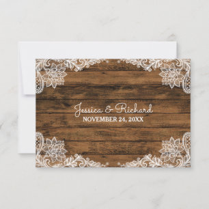Rustic Barn Wood and Lace Wedding Favour Thank You Card