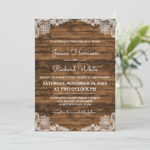 Rustic Barn Wood and Lace Wedding Invitation