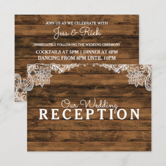 Rustic Barn Wood and Lace Wedding Reception Invitation