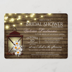 Rustic Barn Wood and Lantern with Daisies Invitation