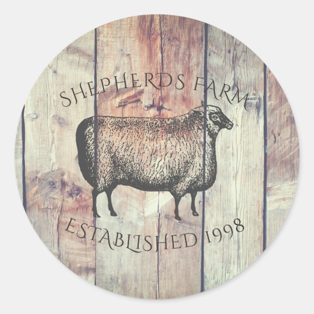 Rustic Barn Wood And Sheep Classic Round Sticker (Front)