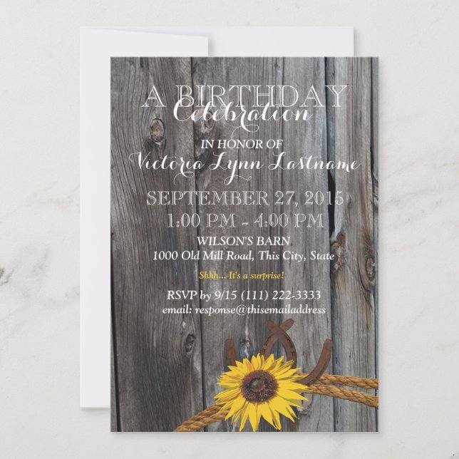 Rustic Barn Wood and Sunflower Birthday Invitation (Front)
