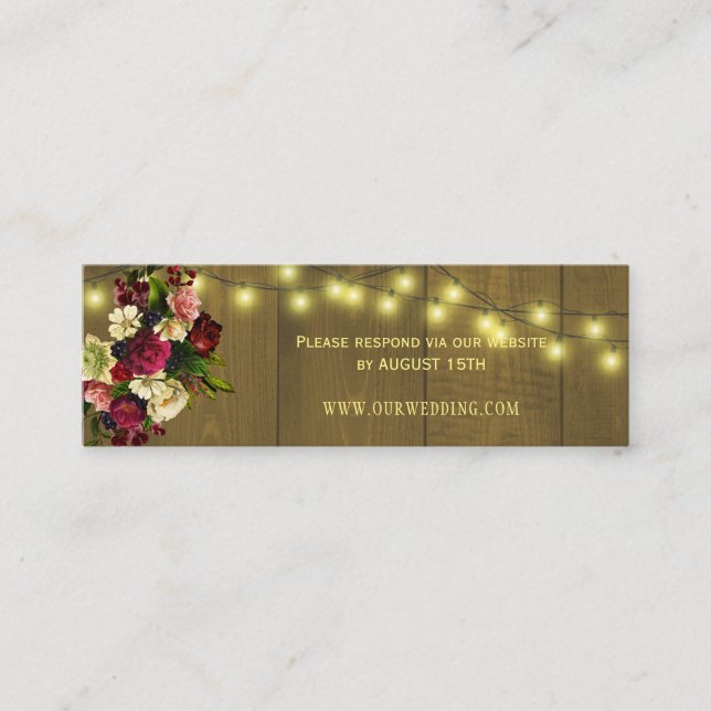 Rustic barn wood autumn wedding website RSVP Mini Business Card (Front)