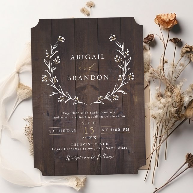 Rustic Barn Wood Boho Floral Country Wedding Invitation (Rustic Barn Wood Boho Floral Country Wedding Invitation)
