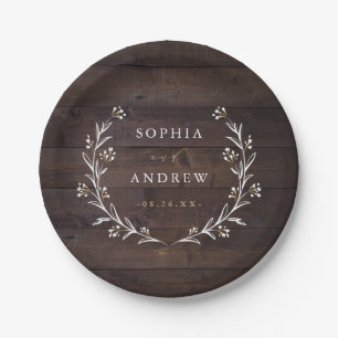 Rustic Barn Wood Boho Floral Country Wedding Paper Plate