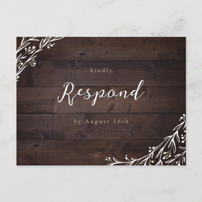 Rustic Barn Wood Boho Floral Country Wedding RSVP Postcard (Front)