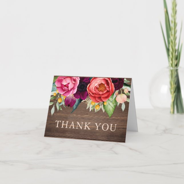 Rustic Barn Wood Botanical Thank You Card (Front)