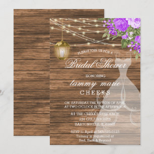 Rustic Barn Wood Bridal Shower - Purple Invitation