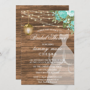 Rustic Barn Wood Bridal Shower - Teal Invitation