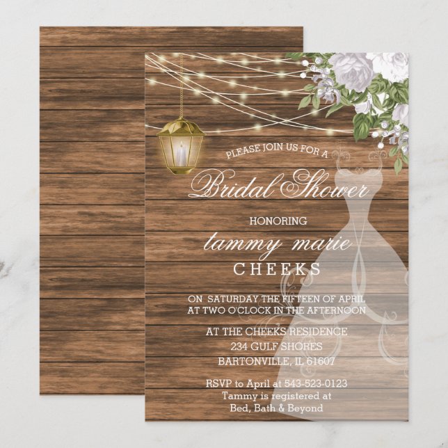 Rustic Barn Wood Bridal Shower - White Invitation (Front/Back)