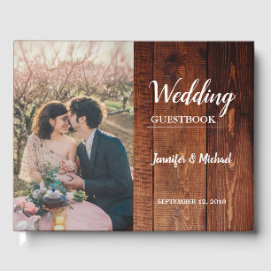 Rustic barn wood bride and groom photo Wedding Guest Book
