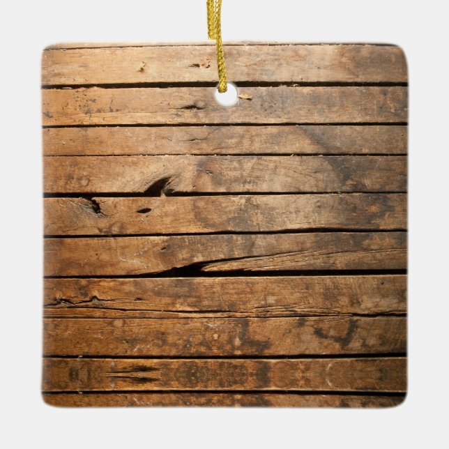 Rustic Barn Wood Ceramic Ornament (Front)
