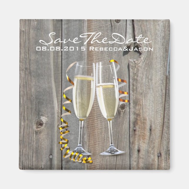 rustic barn wood champagne western country wedding magnet (Front)