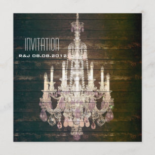 Rustic Barn Wood Chandelier wedding Invitation