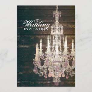 Rustic Barn Wood Chandelier wedding Invitation
