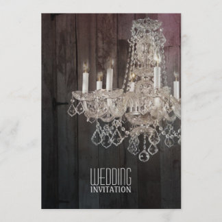 Rustic barn wood chandelier wedding invitation