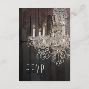 Rustic barn wood chandelier wedding RSVP response