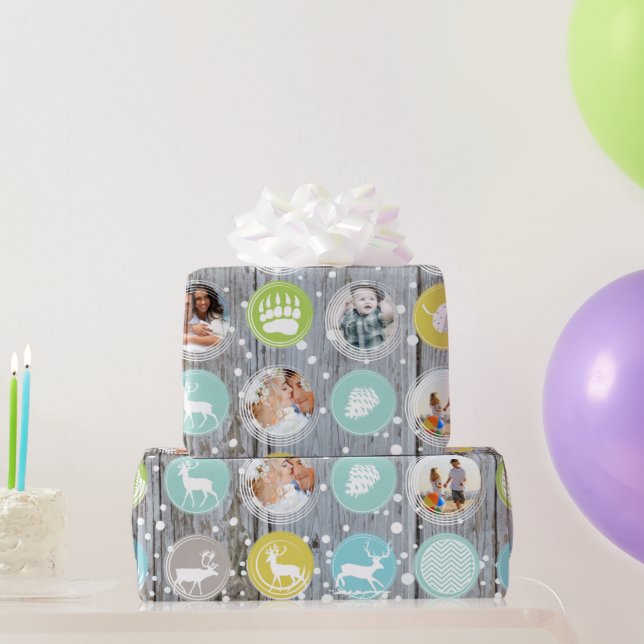 Rustic Barn Wood Christmas Family Photos Wrapping Paper (Party Gifts)