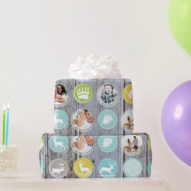 Rustic Barn Wood Christmas Family Photos Wrapping Paper (Party Gifts)