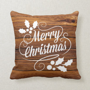 Rustic Barn Wood Christmas Typography Cushion