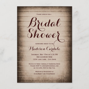 Rustic Barn Wood Country Bridal Shower Invitations