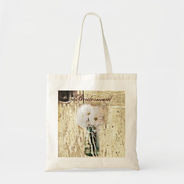rustic barn wood country daisy bridesmaid tote bag (Front)