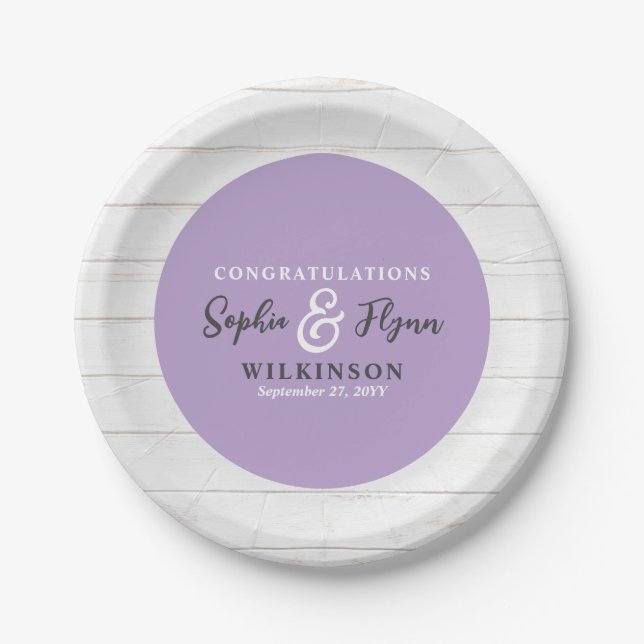 Rustic Barn Wood Country Farm Purple Wedding Paper Plate (Front)