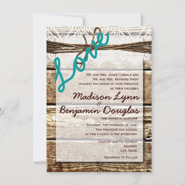 Rustic Barn Wood Country LOVE Wedding Invitations (Front)