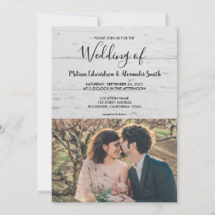 Rustic barn wood country photo wedding invitation