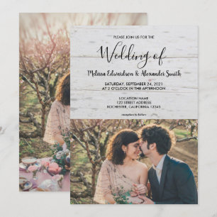 Rustic barn wood country photo wedding invitation