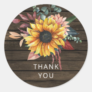 Rustic Barn Wood Country Sunflowers Thank You Classic Round Sticker