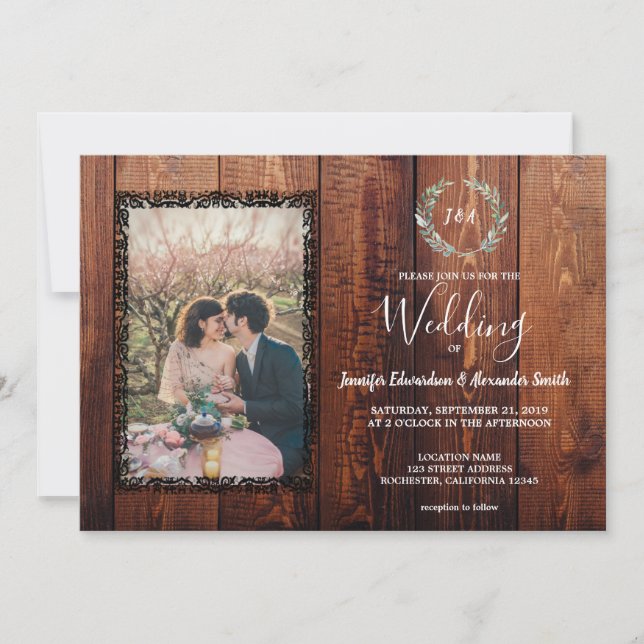 Rustic barn wood country vintage photo Wedding Invitation (Front)