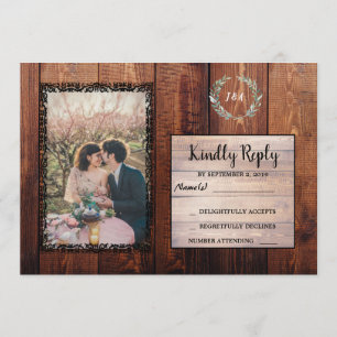 Rustic barn wood country vintage Wedding RSVP Invitation