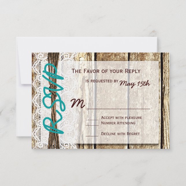 Rustic Barn Wood Country Wedding RSVP Cards (Front)