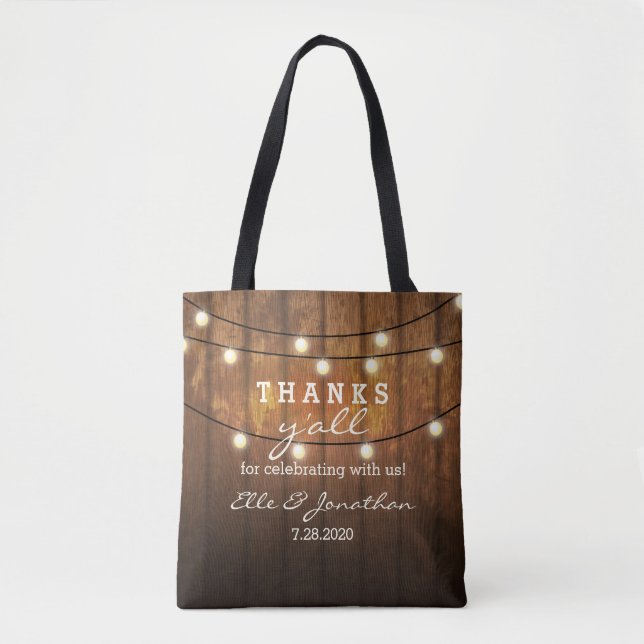 Rustic Barn Wood Country Wedding Thanks Y'All Tote Bag (Front)