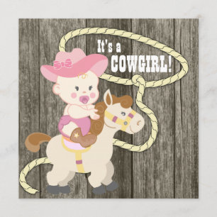 Rustic Barn Wood Cowgirl Baby Shower Invitation
