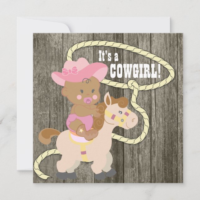 Rustic Barn Wood Cowgirl Baby Shower Invitation (Front)