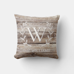 Rustic Barn Wood Custom Monogrammed Personalised  Cushion
