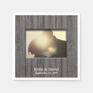 Rustic Barn Wood Custom Photo Wedding Napkin