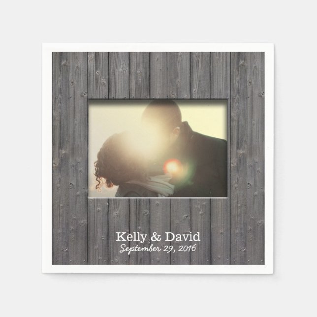 Rustic Barn Wood Custom Photo Wedding Napkin (Front)
