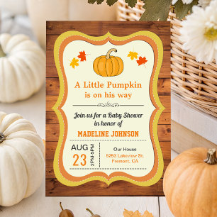 Rustic Barn Wood Cute Little Pumpkin Baby Shower Invitation