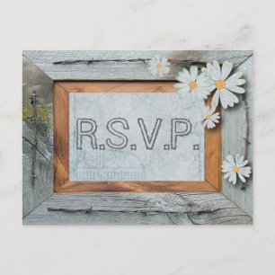 rustic barn wood daisy country wedding RSVP Invitation Postcard