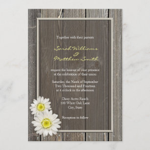 Rustic Barn Wood Daisy Wedding Invitations