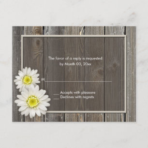 Rustic Barn Wood Daisy Wedding RSVP Response Cards