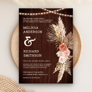 Rustic Barn Wood Earthy Floral Boho Pampas Wedding Invitation
