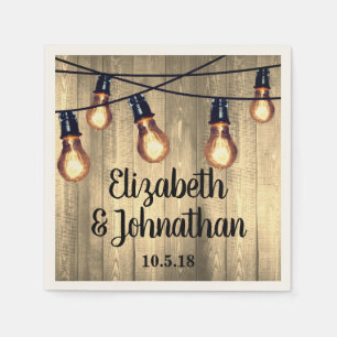 Rustic Barn Wood & Edison Bulb String Lights Napkin